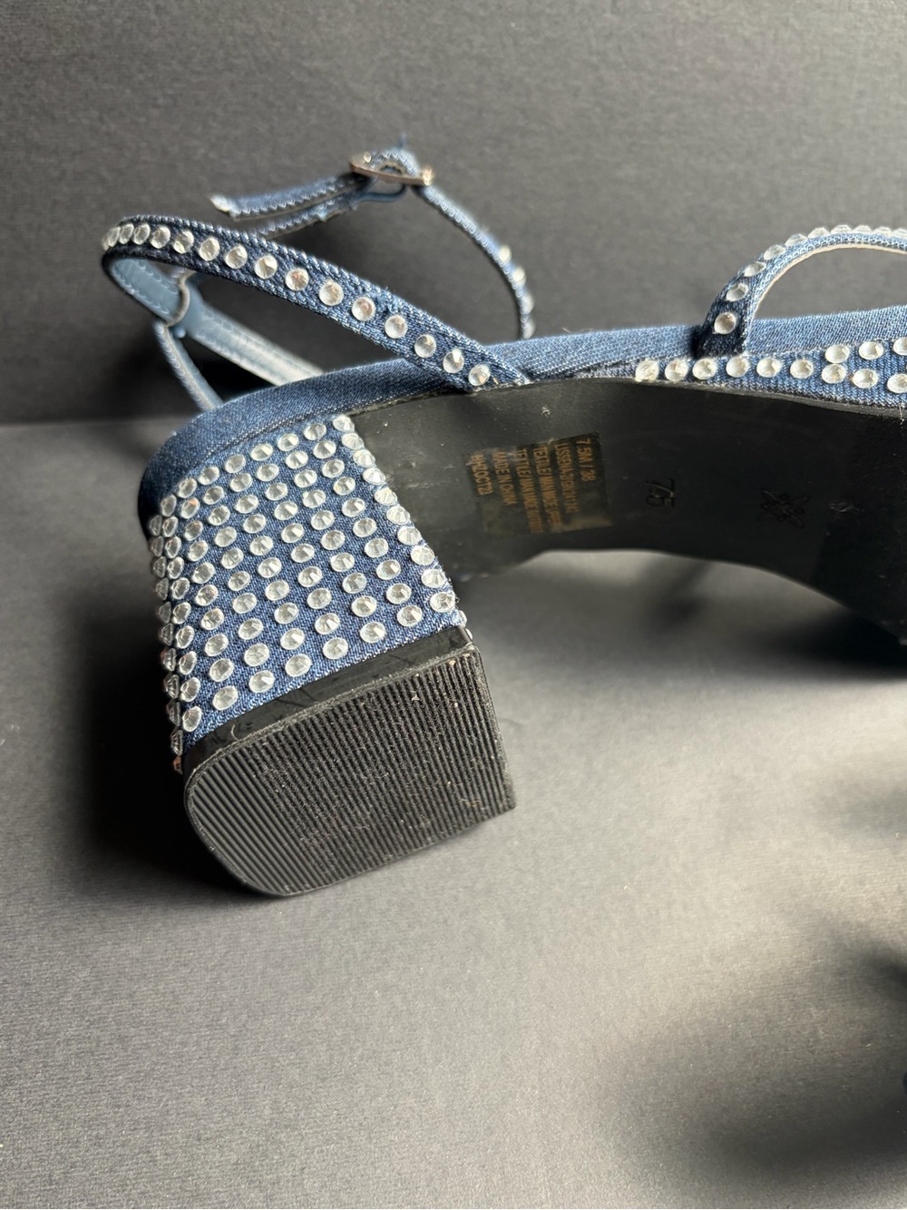 BCBGeneration Blue Rhinestone Block Heel Sandals - Picture 13 of 13
